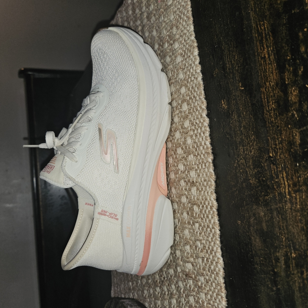 Skechers White and Pink Sneakers with Sleek Design